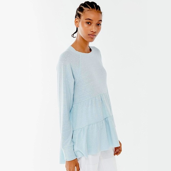 NWOT Urban Outfitters UO Poppy Long Sleeve Babydoll Tiered Top BLUE - SIZE M - Picture 2 of 5